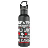 Onderschat nooit Old Lady Deck van Kaart Bridge Waterfles (Voorkant)