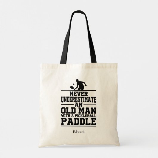 Onderschat nooit oud Man Funny Black Pickleball Tote Bag (Achterkant)