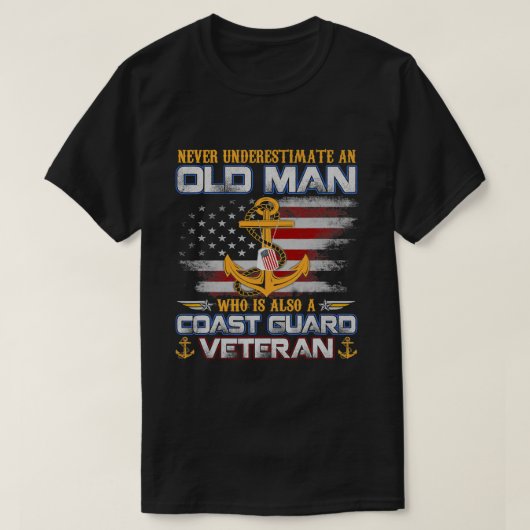 Onderschat nooit oude Man Amerikaanse kustwacht T-shirt (Design voorkant)