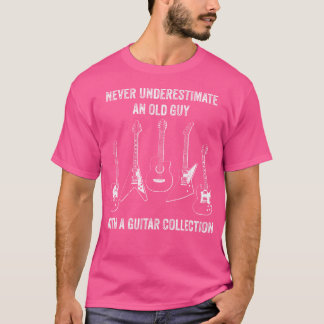 Onderschat nooit oude man met gitaarcollectie t-shirt