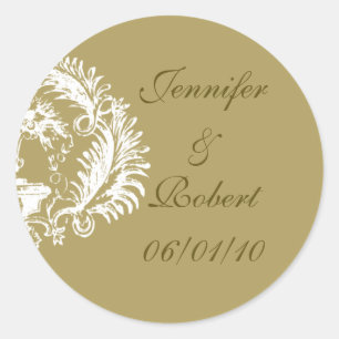 Onderscheid: Goud en wit damast ontwerp Ronde Sticker