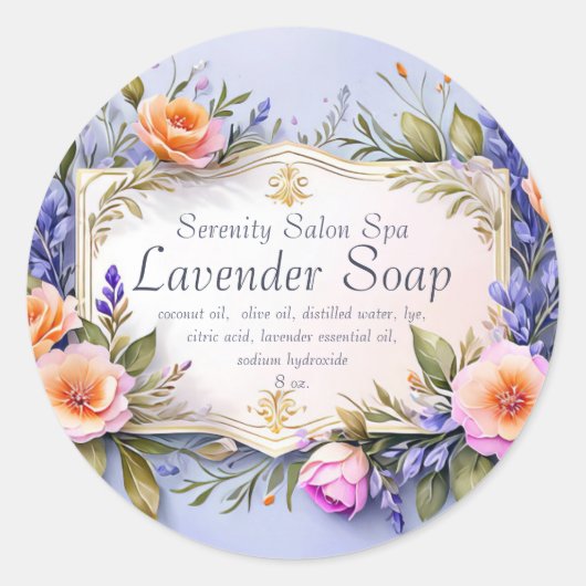 Onderschriftbare Tuin Bloemen Lavendel Zeep Ronde Sticker (Voorkant)