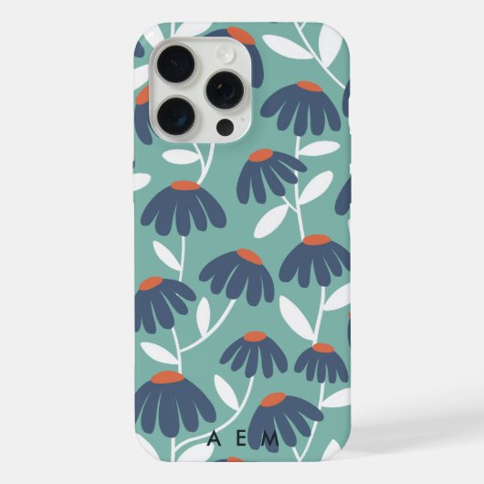 Onderste Monogram Beginletters Blauw & Rood Bloemm iPhone Hoesje (Achterkant)