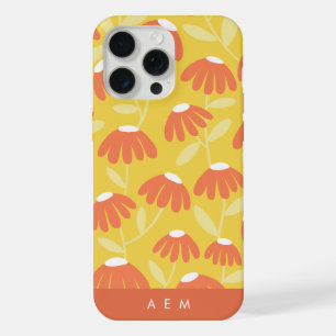 Onderste Monogram Beginletters Geel Bloemmotief iPhone 15 Pro Max Case