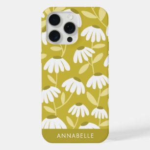 Onderste monogram naam donker goud bloempatroon iPhone 15 pro max case