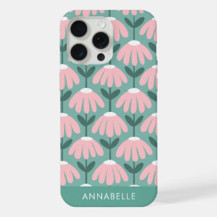 Onderste monogram naam roze & groene vintage bloem iPhone 15 pro max case