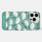 Onderste monogramnaam groen & wit bloemmotief iPhone hoesje (Achterkant horizontaal)