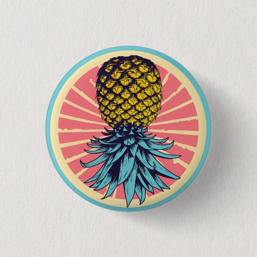 Ondersteboven ananas retro swinger knop ronde button 3,2 cm (Voorkant)