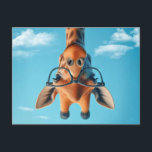 Ondersteboven Giraffe in wolken met een bril Briefkaart<br><div class="desc">Een giraffe draagt een stijlvolle bril met zwarte rand tegen een zachte blauwe achtergrond,  waardoor het een expressieve en grillige uitstraling heeft. Kan worden gebruikt om een oogarts kantoor.</div>
