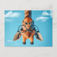Ondersteboven Giraffe in wolken met een bril