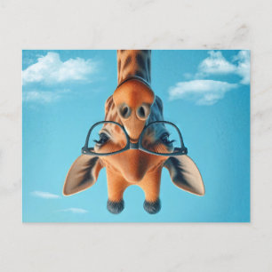 Ondersteboven Giraffe in wolken met een bril Briefkaart