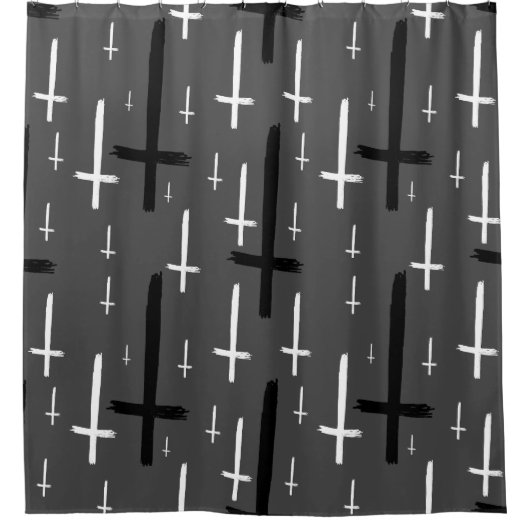 Ondersteboven Omgekeerd kruis grijs zwart Douchegordijn (Voorkant)