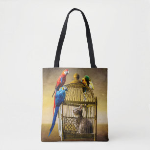 Ondersteboven wereld van de vergulde kooi tote bag