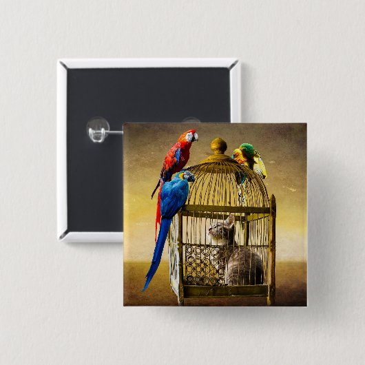 Ondersteboven wereld van de vergulde kooi vierkante button 5,1 cm (Voorkant /achterkant)