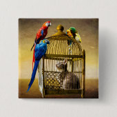 Ondersteboven wereld van de vergulde kooi vierkante button 5,1 cm (Voorkant)