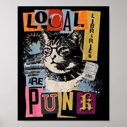 Ondersteun lokale bibliotheek grappige kat leest b poster (Voorkant)