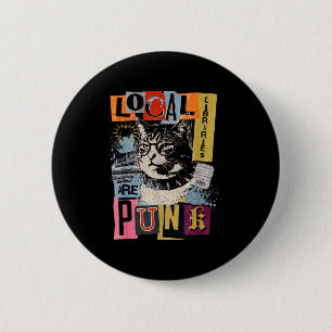 Ondersteun lokale bibliotheek grappige kat leest b ronde button 5,7 cm