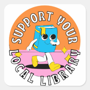 ondersteun uw lokale bibliotheekplein voor kindere vierkante sticker