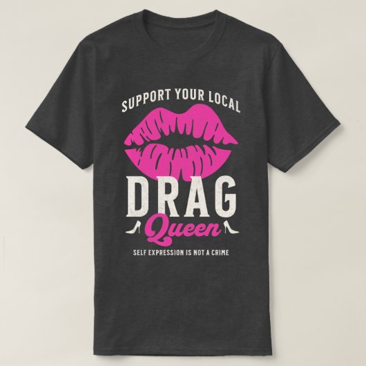 Ondersteun uw lokale drag  lippen zwart t-shirt (Design voorkant)