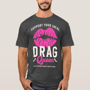 Ondersteun uw lokale drag lippen zwart t-shirt