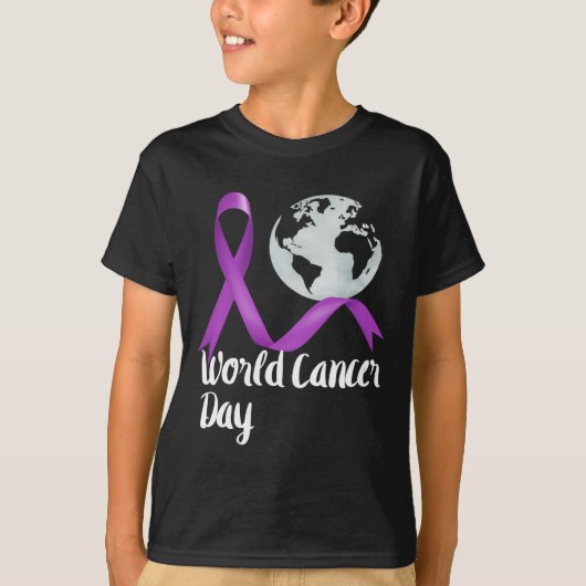 Ondersteun Wereldkankerdag Lavendel Grafisch Kinde T-shirt (Voorkant)