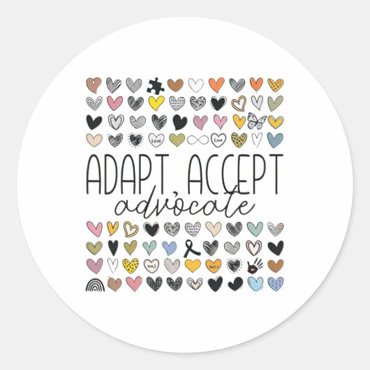Ondersteuning Autisme Bewustzijn Adapt Accepteer A Ronde Sticker (Voorkant)