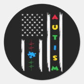Ondersteuning Autisme Bewustzijn Amerikaanse vlag  Ronde Sticker (Voorkant)