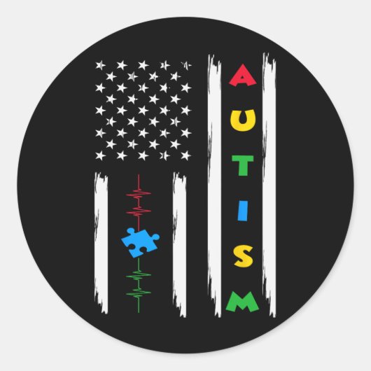 Ondersteuning Autisme Bewustzijn Amerikaanse vlag  Ronde Sticker (Voorkant)