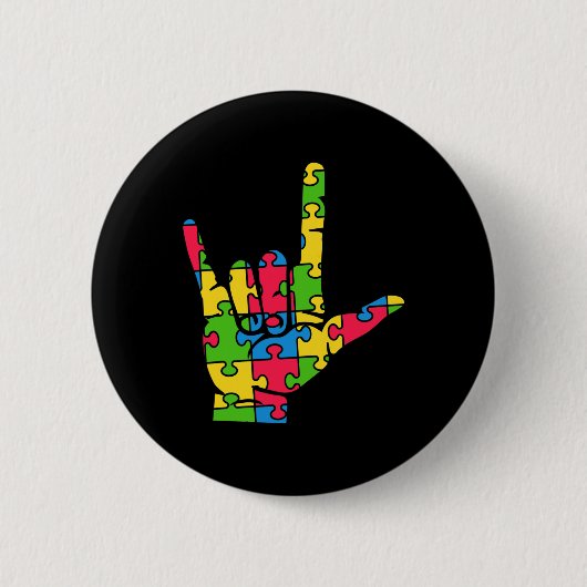 Ondersteuning Autisme Liefde Gebarentaal Ronde Button 5,7 Cm (Voorkant)