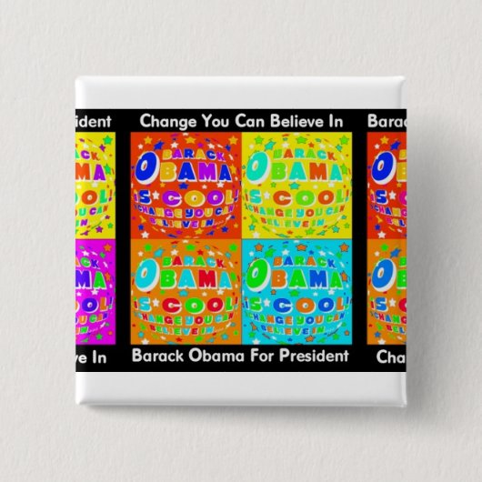 ONDERSTEUNING BARACK OBAMA VIERKANTE BUTTON 5,1 CM (Voorkant)