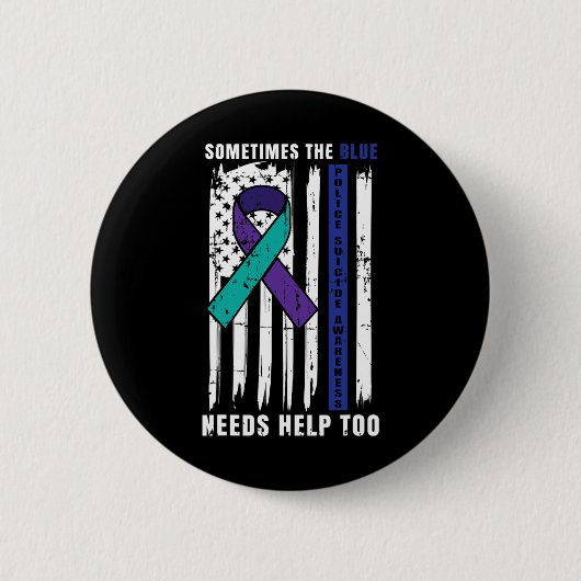Ondersteuning Blue Lives Politie Zelfmoord Bewustm Ronde Button 5,7 Cm (Voorkant)