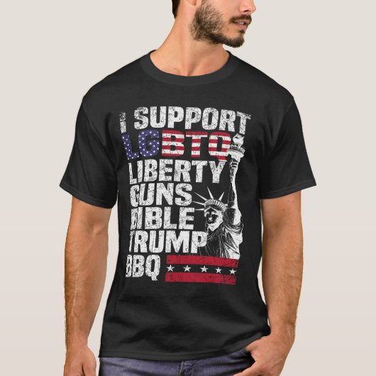 Ondersteuning LGBTQ Liberty Pistolen Bible Trump B T-shirt (Voorkant)