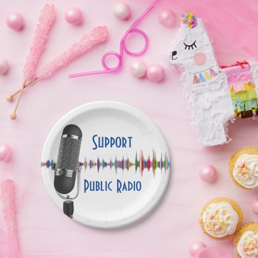 Ondersteuning publieke radio papieren bordje (Feest)