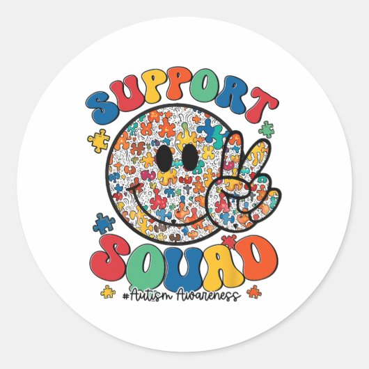 Ondersteuning Squad Autisme Bewustzijn Glimlach Ge Ronde Sticker (Voorkant)