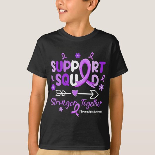 Ondersteuning Squad Paarse lint Fibromyalgie Bewus T-shirt (Voorkant)