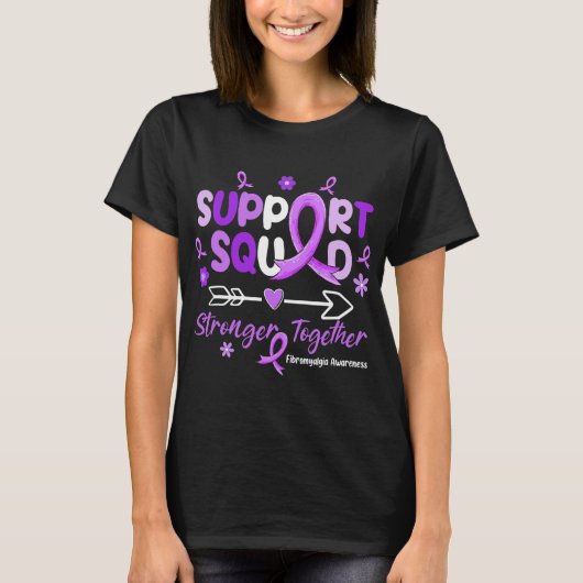 Ondersteuning Squad Paarse lint Fibromyalgie Bewus T-shirt (Voorkant)