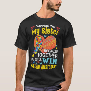 Ondersteuning van mijn zus winnen kleurrijke puzze t-shirt