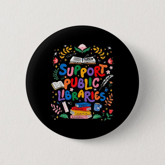 Ondersteuning van openbare bibliotheken Boekworm L Ronde Button 5,7 Cm (Voorkant)