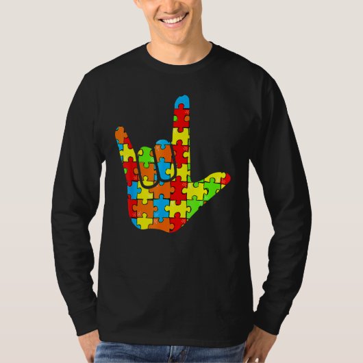 Ondersteuning voor ASL Love Sign Language Autisene T-shirt (Voorkant)