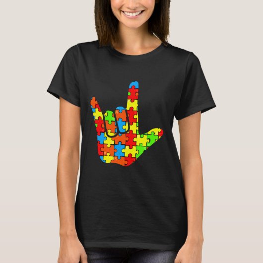 Ondersteuning voor ASL Love Sign Language Autisene T-shirt (Voorkant)