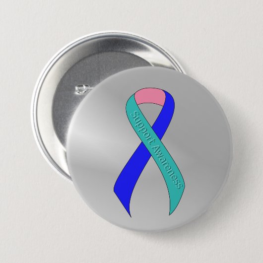 Ondersteuning voor blauwgroen/roze/blauw lint ronde button 7,6 cm (Voorkant /achterkant)