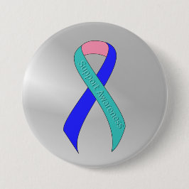 Ondersteuning voor blauwgroen/roze/blauw lint ronde button 7,6 cm