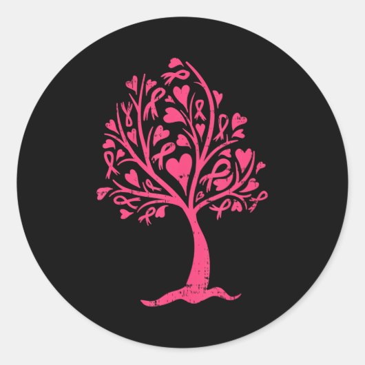 Ondersteuning voor borstkanker - Roze lintboom Ronde Sticker (Voorkant)