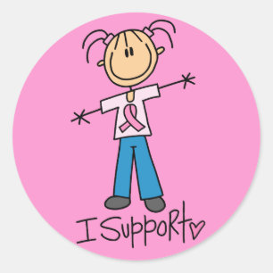 Ondersteuning voor Breast Cancer bij Stick Figuur Ronde Sticker