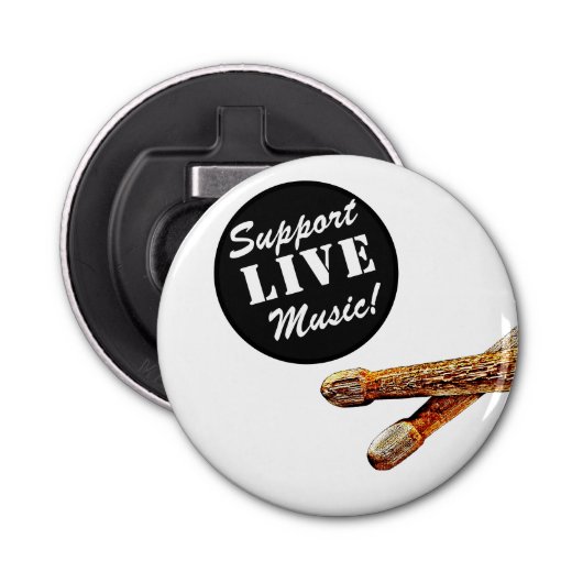 Ondersteuning voor Live Music Drumsticks Rock & Ro Button Flesopener (Voorkant)