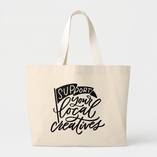 Ondersteuning voor lokale creatieven met handschri grote tote bag (Voorkant)