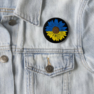 Ondersteuning voor Oekraïne Zonnebloem Blauw & Gel Ronde Button 5,7 Cm