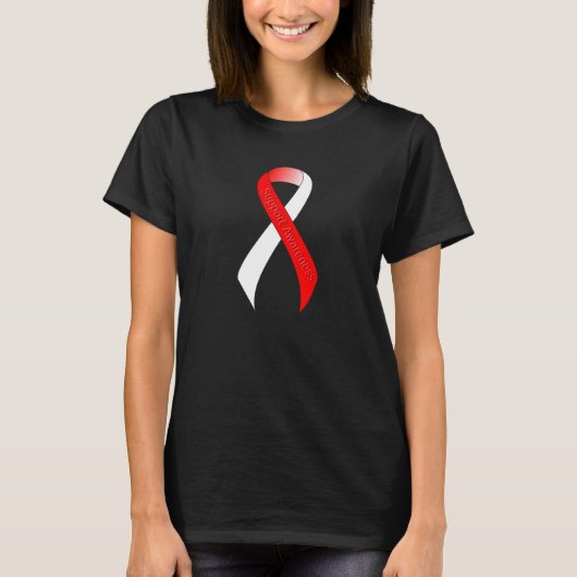 Ondersteuning voor rood en wit lint t-shirt (Voorkant)
