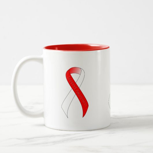 Ondersteuning voor rood en wit lint tweekleurige koffiemok (Links)