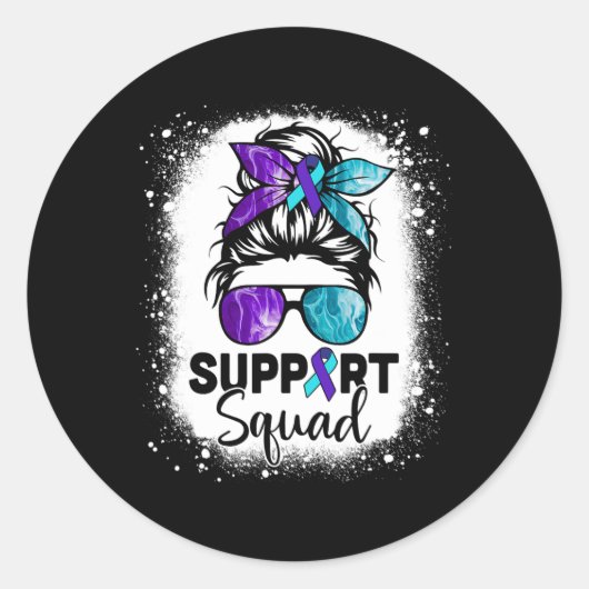 Ondersteuning voor Squad Messy Bun Zelfmoordpreven Ronde Sticker (Voorkant)